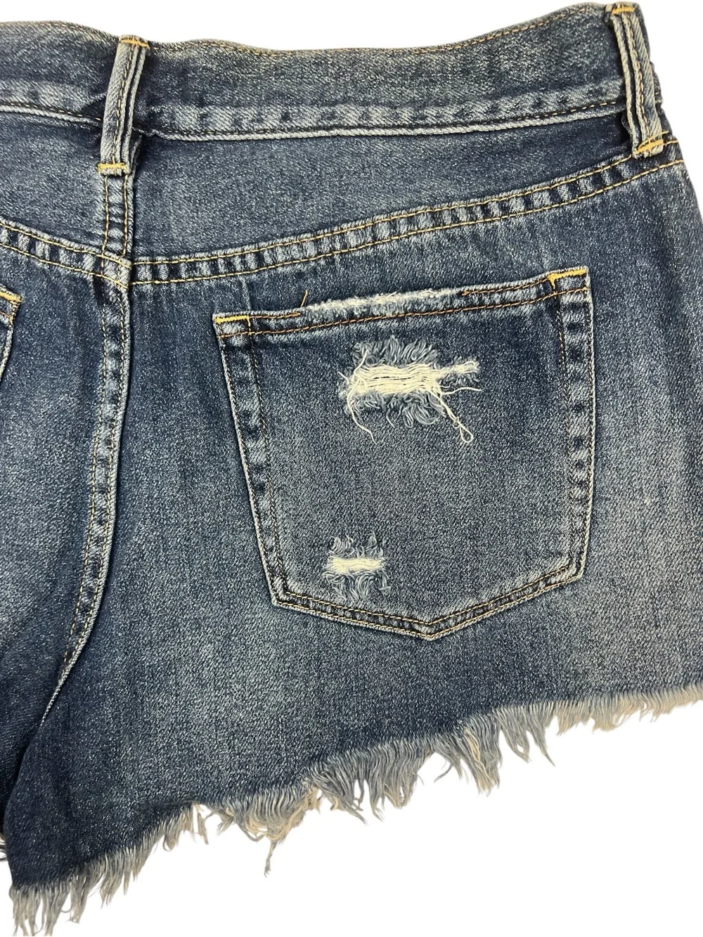 We The Free People Mid-Rise Heavily Distressed Cutoff Denim Short Shorts Boho 31